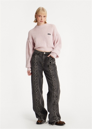 Laced wide leg jeans Black Washed ROTATE By Birger Christensen